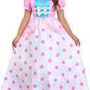 Women's Bo Peep Costume with Pink Bonnet Hat Polka Dot Dress Halloween Cosplay Outfit for Adult (X-Large)
