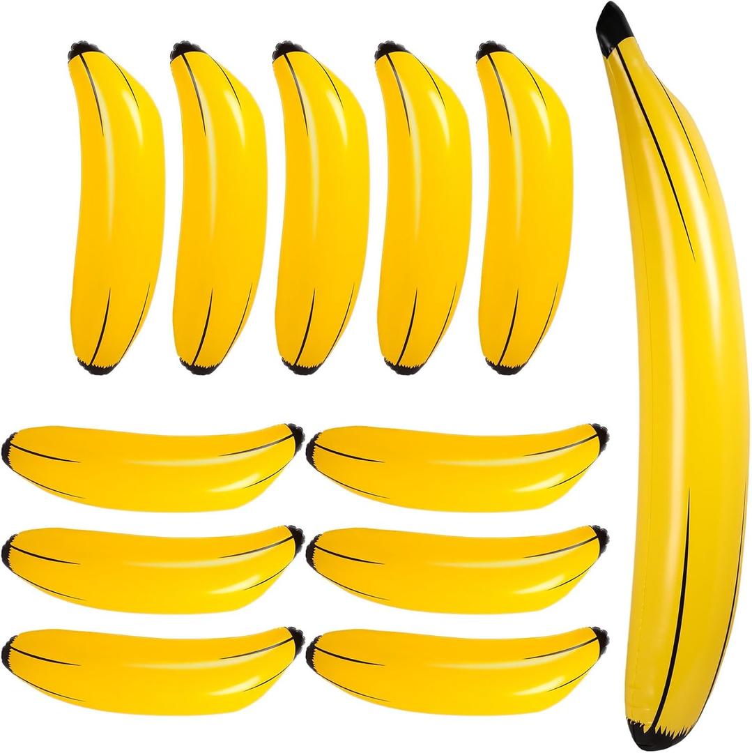 12 Pcs Inflatable Bananas Props Balloons Include 23 Inch Banana x 11, 70 Inch Banana x 1, Bachelorette Party Decoration Plastic Bananas for Swimming Pool Party Favors Supplies