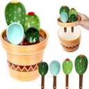 Stocking Stuffers for Women Christmas Gifts for Mom Housewarming Gift New Home Mothers Day Gifts Ceramic Cactus Measuring Cups and Spoons Set Organizer Cute 4 Size Measuring Spoons Set for Kitchen (Blue and Green)