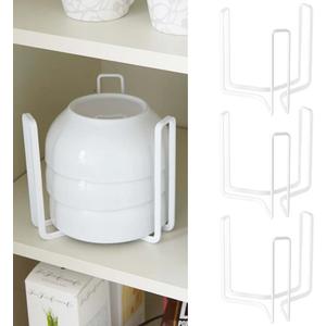 Dinnerware Bowl Plate Holder Fit for 6.5 Inches Diameters Bowl, Metal Bowl Storage Dying Display Rack for Kitchen Drawer, Countertop, Cabinet, Shelf, Cupboard (White, Small 4PCS)