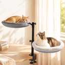 Double Cat Desk Bed with 360° Rotation & Adjustable Height, 2-Tier Cat Hammock for Desk, Heavy Duty Desktop Cat Perch with Mesh & Plush Covers, Home Office Cat Bed, Gray