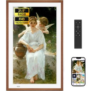 Uhale 21.5" Large Digital Picture Frame with Remote Control, 1920 x 1080 FHD IPS Display Wood WiFi Photo Frames 64GB, Wall Mounted, Auto Rotate, Support USB and SD Card, Instantly Share Photos Videos