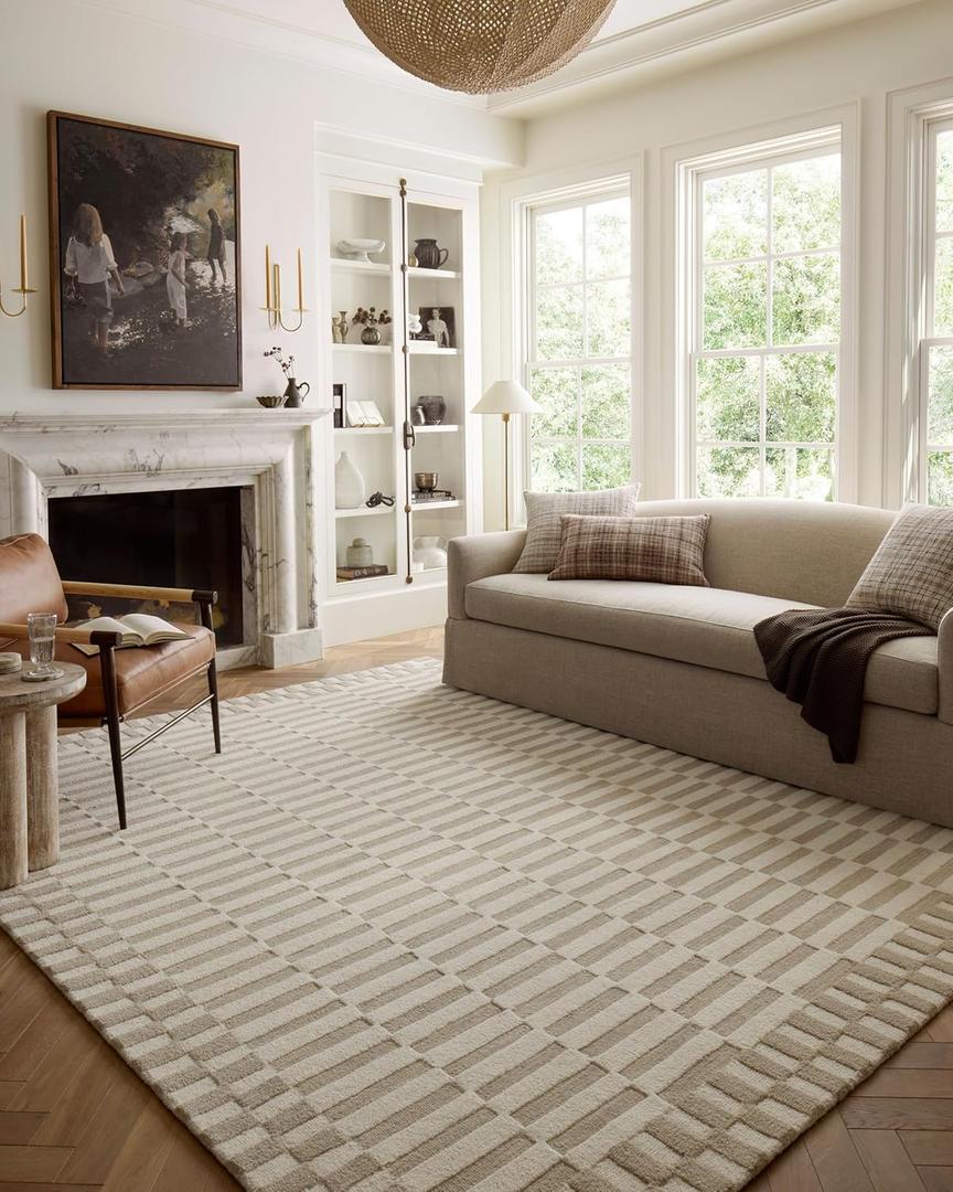 Loloi Chris Loves Julia Bradley Collection, Ivory & Beige, 7'-9" x 9'-9" Area Rug  Classic Striped Area Rugs for Living Room, Bedroom, Entryway & Hallway, High Traffic Area Home Decor Rug
