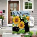 DLZDN Summer Cat Garden Flag Sunflower Black Cat Garden Flag 1218 Inch Double Sided Buffalo Plaid Farmhouse Welcome Yard Flag Spring Summer Seasonal Outdoor Decor