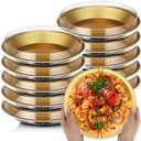10 Pack 9 Inch Heavy Duty Aluminum Pie Tins Bulk with Lid, Oven and Freezer Safe Disposable Pie Pizza Pan Dessert Baking Cups Ideal for Restaurants Party Favors (Black,Gold)
