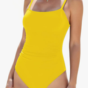 Women's One Piece Swimsuits Ruched Slimming Bathing Suits Square Neck Adjustable Spaghetti Straps Swimwear, M, Yellow