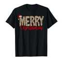 Merry Christmas Leopard Santa Hat Cheetah Print Xmas Pajamas T-Shirt, Size Male Small