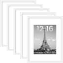 5 x upsimples 12x16 Picture Frame Set of 5, Display Pictures 8.5x11 with Mat or 12 x 16 Without, Wall Gallery Poster Frames, White