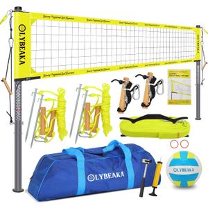 Heavy Duty Professional Volleyball Net Set for Outdoor Backyard Beach with Tetoron Net, 2" Adjustable Aluminum Poles, 2 Tension Adjusters, PU Volleyball and Pump, Carry Bag, 32ft