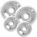 4-Piece Drip Pans Set - Compatible with GE Stoves - Chrome Finish Electric Stove Burner Drip Pans - 2 x 6inch, 2 x 8inch Stove Drip Pans - GE Stove Drip