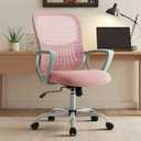 Sweetcrispy Home Office Managerial Executive Chair with Ergonomic Design, Mid-Back Mesh Swivel, Comfortable Lumbar Support and Rotating Wheels for Bedroom, Study (Pink)