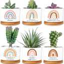 Sieral 6 Pcs Thank You Gift Appreciation Gift Friends Succulent Pots Mini Ceramic Plant Pot with Bamboo Tray Succulent Planter for Christmas Coworker Employee Teacher, Plants Excluded (Boho Style)