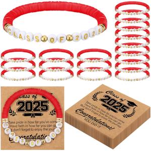 20 Set Red Class of 2025 Bracelets Bulk End of Year Graduation Gifts to Student from Teacher 2025 Congrats Grad Senior Night Gifts 20 Graduation Cards for Her and Him 5th Senior High School College