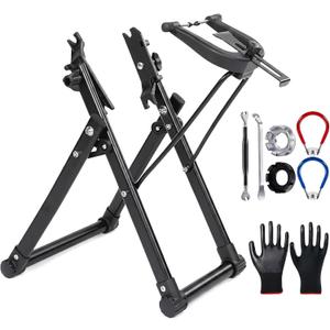 Bicycle Wheel Truing Stand Foldable Maintenance Tool Sturdy Frame Space Saving Design Adjustable Knob with Measurement Tools for Front and Rear Wheels Bike Repair Accessories