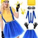MEEZY 5 Pcs Yellow Halloween Costume Accessories Women Beanie Tutu Skirt Suspenders Goggles Cosplay Dress Up Supplies (Adult)