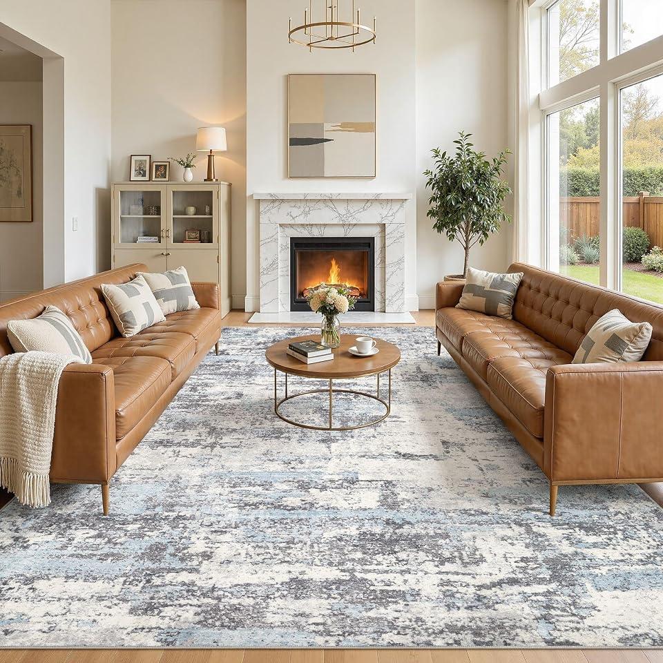 Jessibou 10x11 Area Rugs Abstract Washable Living Room Rug, Blue Grey