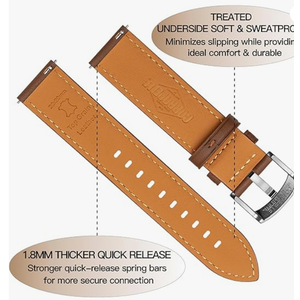 Leather Watch Band Strap Quick Release, Soft Padded Top Grain Nappa Leather Wrist band for Men Women, Choice of Width 18mm 19mm 20mm 21mm 22mm Replacement band for Watch & Smartwatch (Dark Green Leather (Orange Brown))