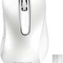 memzuoix 2.4G Wireless Mouse, 1200 DPI with USB Receiver, Portable Battery Powered Cordless Mouse for Laptop, PC, Desktop, 5 Buttons (White)