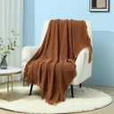 CREVENT Rustic Farmhouse Knit Throw Blanket for Couch Sofa Chair Bed Home Decoration, Soft Warm Cozy Light Weight for Spring Summer Fall (50''X60'' Caramel)