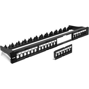 VCE Cat6 Patch Panel 24 Port, 1U Blank Removable Panel with Adjustable Rear Cable Management Bar for RJ45, HDMI, Coax, Speaker Keystones, 19 inch, 1 Pack