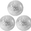 Decorative Mosaic Glass Orbs, 4 Inch Diameter, Set of 3 Sphere Balls, Rose Gold (Silver)
