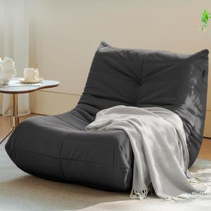 Bean Bag Chair, Fireside Chair Bean Bag Sofa for Adults, Bean Bag Chairs for Teens with High-Resilience Foam, Memory Foam & Non-Slip Base Bean Bag for Living Room, Bedroom, Office (Suede, Dark Gray) (Single)