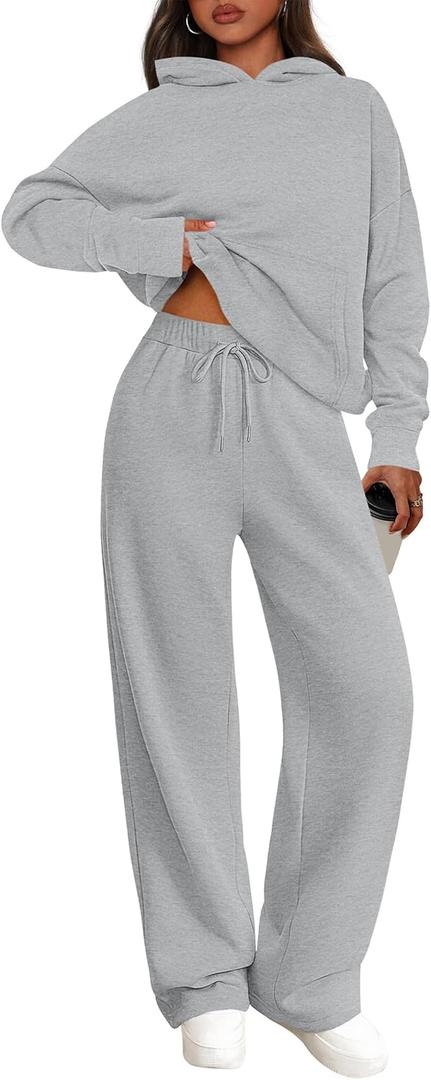 PRETTYGARDEN Women's 2 Piece Outfits Fall Sweatsuits Oversized Hoodies Wide Leg Sweatpants Tracksuits Lounge Matching Sets (XX-Large, Grey)