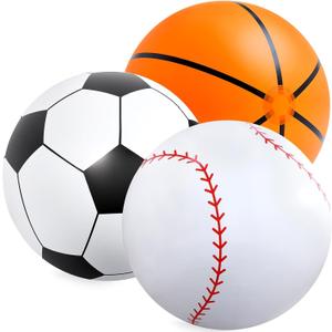 Lewtemi Giant Inflatable Sports Balls Large Inflatable Beach Ball Baseballs Soccer Rainbow Basketball Football for Sport Birthday Party Favor(3 Pcs,Soccer, Baseball, Basketball,40 Inch)