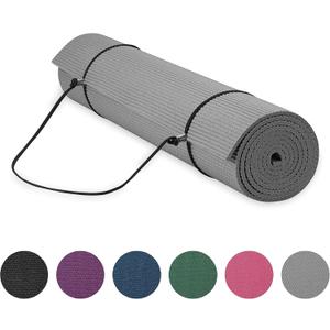 Gaiam Essentials 1/4" Thin (6mm) Yoga & Pilates, Fitness & Exercise Mat with Easy-Cinch Carrier Strap Cusion Support For Fitness and Gym Workouts