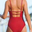CUPSHE Women Swimsuit One Piece Bathing Suit Square Neck Cutout Back Tummy Control with Adjustable Spaghetti Straps (Red, M)