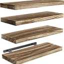 AMADA HOMEFURNISHING Floating Shelves, Paulownia Wood Wall Shelves for Bathroom/Living Room/Bedroom/Kitchen/Home Office, Natural Wood Floating Shelf for Home Storage & Organization, Set of 4, AMFS40BN (Brown)