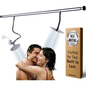 All Metal Dual Shower Head for Couples, High Pressure Tandem Shower Head System for Two People Rod, Double Stainless Steel Fixed Showerheads with 3-Setting Diverter, A Bathroom Upgrade (Chrome)