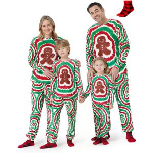 PATPAT Family Matching Christmas Pajamas, Tie Dye Pjs Sets with Snowman & Gingerbread, Includes Plaid Socks for Family (Green, M)