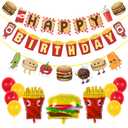 Pirese Burger Birthday Party Decorations  Pre-Strung Happy Birthday Banner Kit with Burger & Fries Balloons  Picnic, Cookout, Food Truck, Cheeseburger Party Decorations with Balloons for Kids & Adults