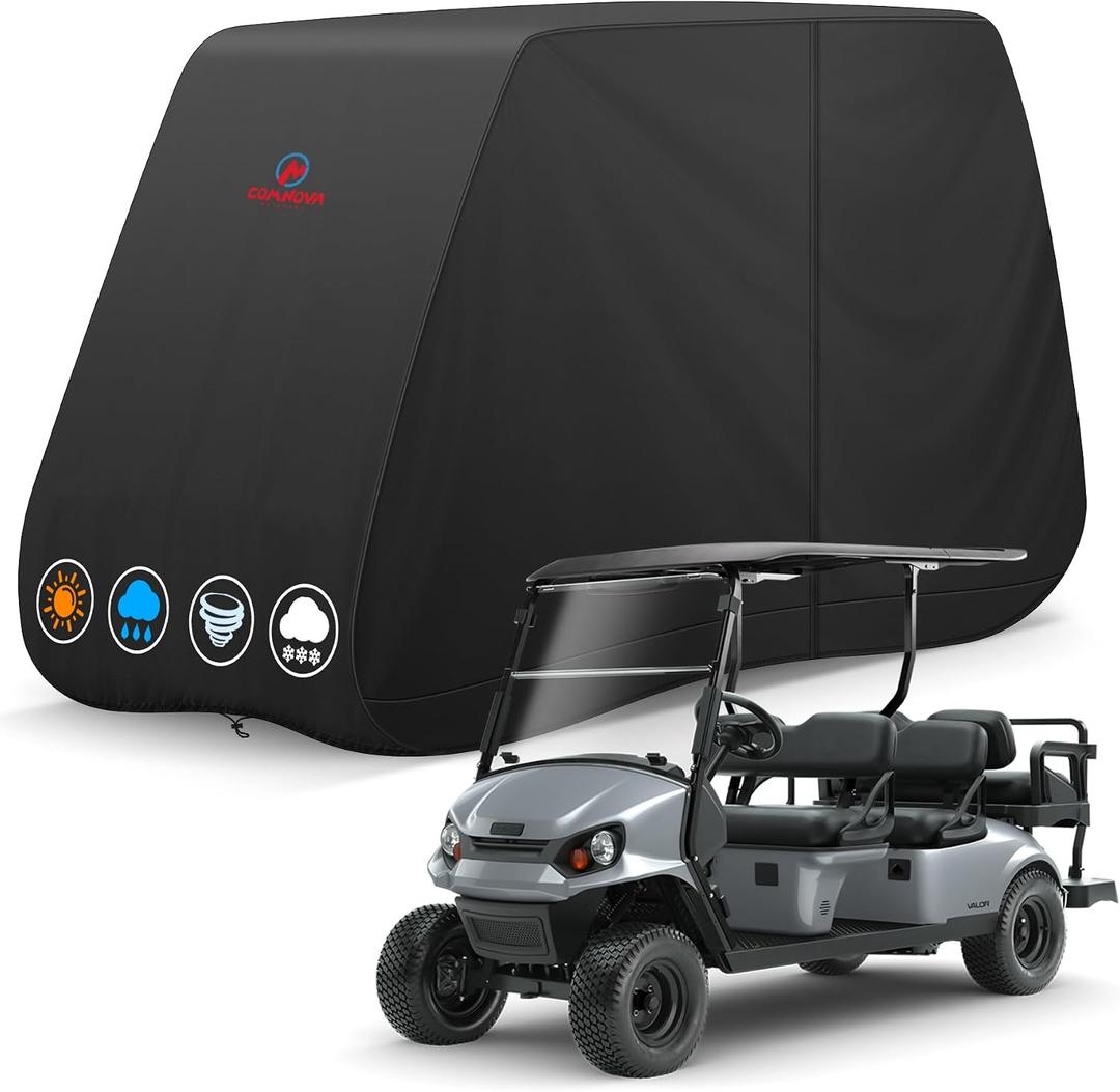 Comnova Golf Cart Cover 6 Passenger - 600D Waterproof Golf Carts Enclosure with Zipper, Windproof & UV Resistant, Outdoor Golf Cart Cover Universal Fit EZGO, Club Car, Yamaha up to 156"L x 51"W x 70"H