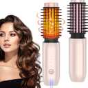 Cordless Hair Curling Iron Brush, Travel Hot Straightener Comb Curl Brush, 3-in-1 Portable Curling Iron Cordless Wand, USB Rechargeable Curling Wand-Blush(Gold)