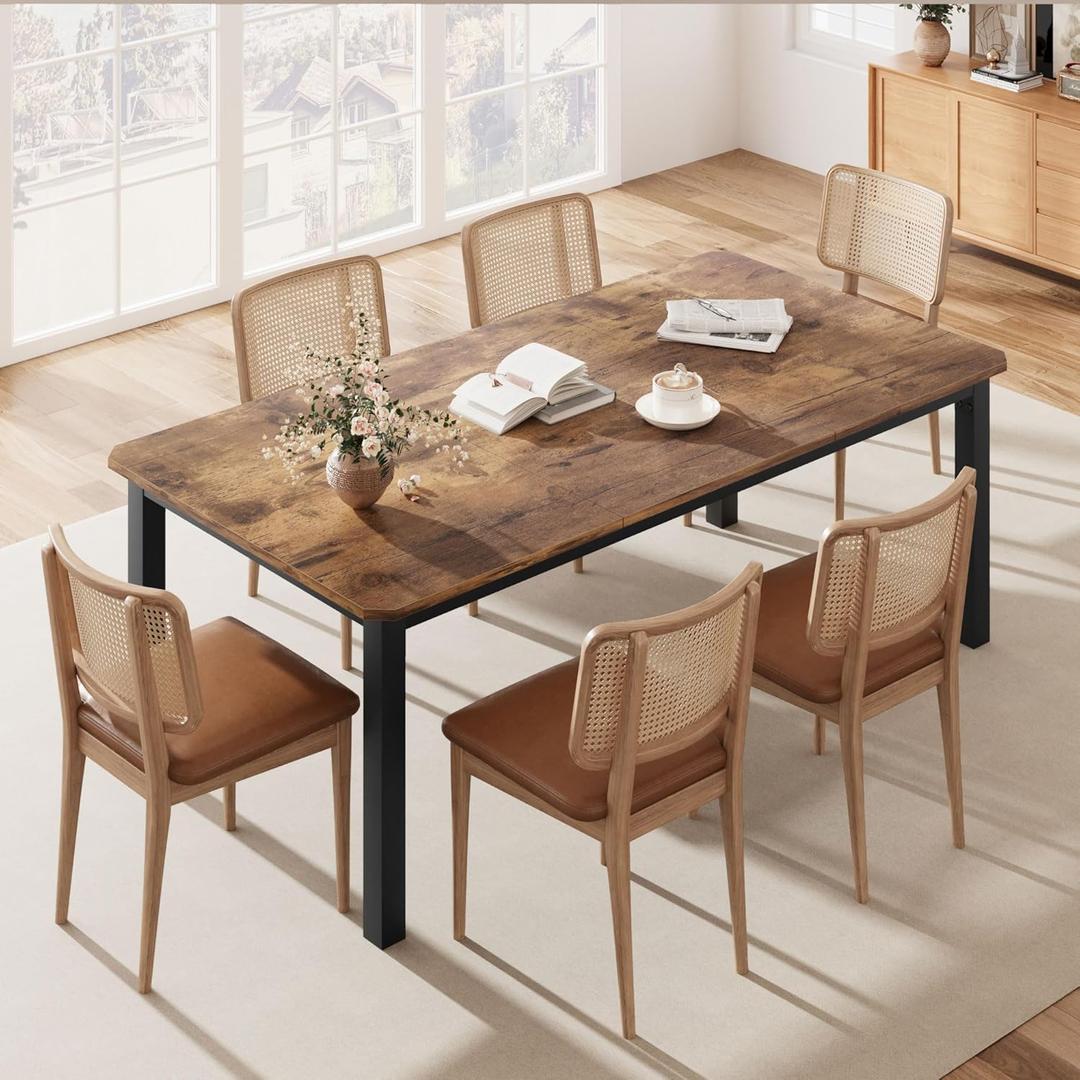 GarveeHome Industrial Dining Table for 6-8 People, 78.7 in Long Kitchen Table with Sturdy Metal Frame & Rustic Brown Finish - Seats 6 Rectangular Counter for Dinner, Easy to Install(Only Table)