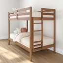 Grain & Grove Bear Twin Over Twin Bunk Bed, Sturdy Bunk Bed Frame for Kids, Plywood Bunk with Ladder, Guardrail, and Slats, No Box Spring Required, Oak Embossed Pecan