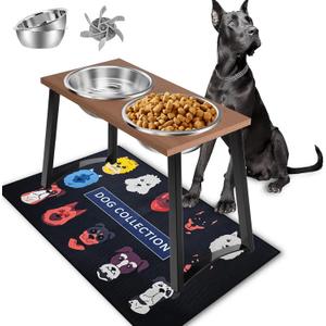 Elevated Dog Bowls for X-Large & Large Dogs  16" Tall Raised Dog Bowl Stand with 2 XL Stainless Steel Bowls & Slow Feeder, 3000ML Capacity, Spill-Proof Mat Included