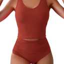 Eomenie Two Piece Tankini Swimsuits for Women Tummy Control Bathing Suits Cutout Back Swim Tank Top with High Waisted Bottom (Small, Coral Pink)