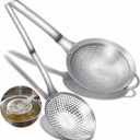 Kifmurase 2PCS Spider Strainer Skimmer Spoon Set Fine Mesh Stainless Steel Sieve Skimmer Ladle Colander with Handle, Large Hole Slotted Colander Frying Spoons for Kitchen Cooking Filter Food Residues