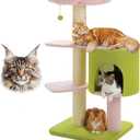 MUTTROS 50" Pink Flower Cat Tree for Large Heavy Cats, Maine Coon Cat Tower with Extra Thick Scratching Posts (φ4.3in), Spacious Cat Condo for Big Cats 20 lbs, Soft Top Bed-Green