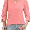 Womens Tops 3/4 Sleeve with Buttons Dressy Casual Blouses Summer Outfits Beach Vacation Plus Size Spring Clothes (Pink, L)