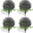 28" Artificial Boxwood Topiary Ball with Lavender, UV Resistant Topiary Tree Faux Boxwood Ball Shaped Porch Bushes with Ground Spike Artificial Bushes for Outdoors Front Door Decor Home Garden