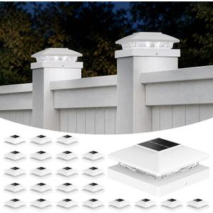 APONUO Solar Post Cap Lights for 4x4 5x5 Posts - IP64 Waterproof, 6500K LED, No-Wire Fence Lights & Deck Lights for Patio Garden Yard Patio, White-Cool White, 24 Pack