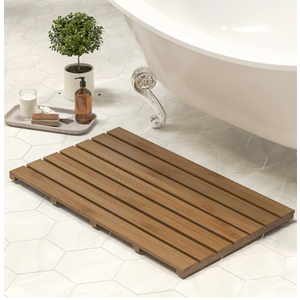 Bamboo Wooden Bath Floor Mat for Luxury Shower - Non-Slip Bathroom Waterproof Carpet for Indoor or Outdoor Use (Walnut,31.3 x 18.1 x 1.5 Inches)