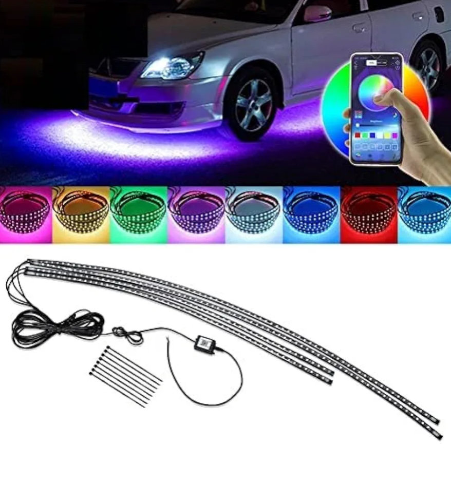 Dream Color Underglow Lights, Exterior LED Light Kits 4pcs (2 x 59inch+2 x 35inch) With App Control, Sync to Music for Cars, SUVs, Trucks - DC12V