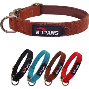Dog Collar Polyester Cotton Webbing with Neoprene Inner Quick Release Bronze-Colored Buckle for Small Medium Dogs (Brown, M)