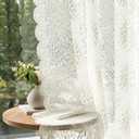 MIULEE Vintage Lace Curtains 96 Inches Long 2 Panels, Victorian Decorative Floral Scalloped Semi Sheer Curtains Light Filtering Rod Pocket Panels Decor for Bedroom Living Room, 52" W x 96" L, Ivory
