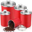 LemonRoad 5 Pcs Stainless Steel Canister with Glass Lids Airtight Food Jar Storage Canister Set (1.0qt / 1.8qt / 2.8qt / 3.9qt / 6.0qt) Food Grade Storage Containers for Kitchen(Red)
